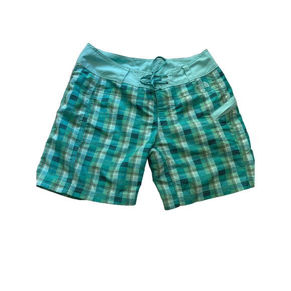 The North Face Board Shorts Women's Size 6 Teal & Green Plaid - Picture 1 of 16